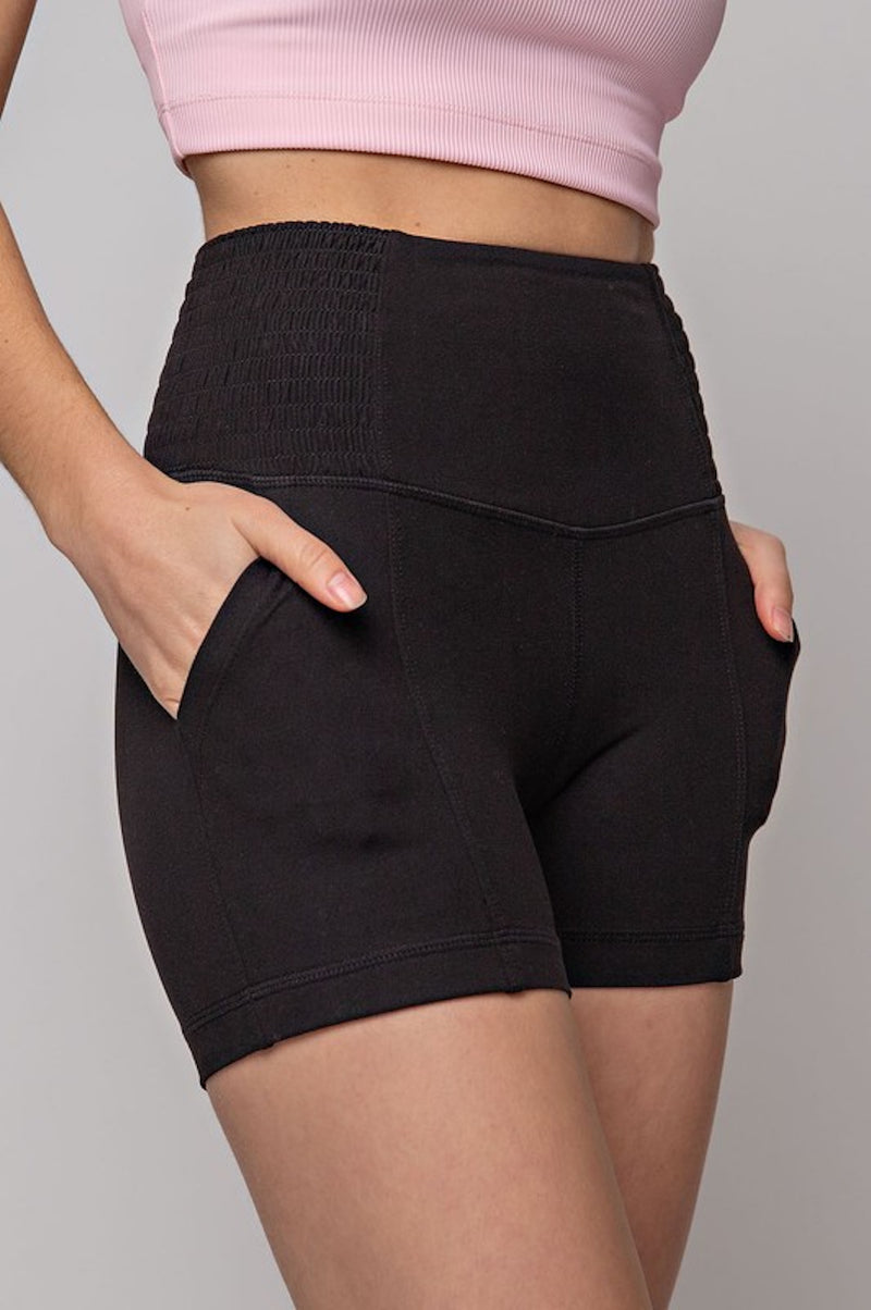 THE BUTTER ROCKS SMOCKED SHORTIES - BLACK