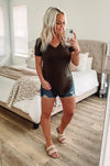 THE BUBBLY BASIC V-NECK TEE - OLIVE