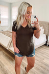THE BUBBLY BASIC V-NECK TEE - OLIVE