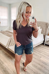 THE BUBBLY BASIC V-NECK TEE - CHARCOAL
