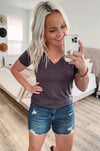 THE BUBBLY BASIC V-NECK TEE - CHARCOAL